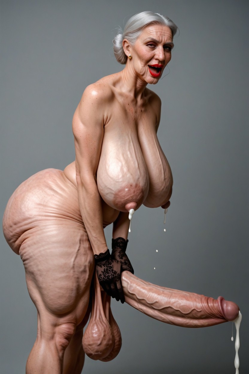 Old Lady, Flabby Wrinkly Arms, Hyper Saggy Balls Shemale AI Porn