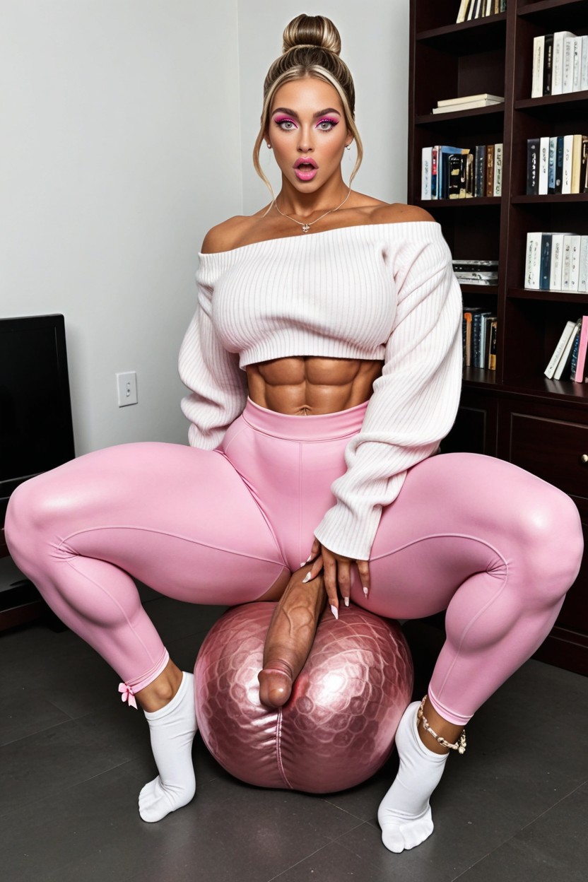 Anklet, Futanari Is Standing On Toes And Presenting Her Ass In A Model Three-quarter Pose, Perfect Feet Shemale AI Porn