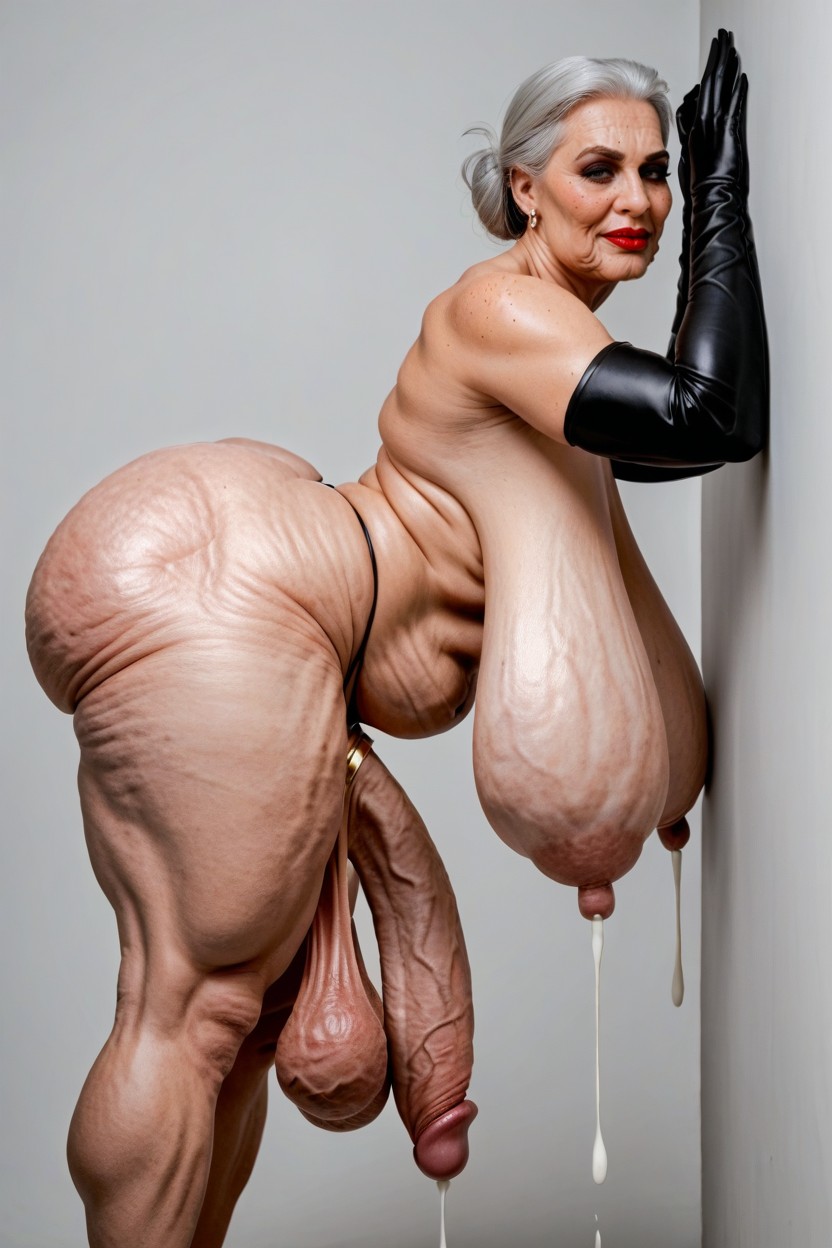 Freckles, Thick Lumpy Breast Milk, Standing Upright Shemale AI Porn