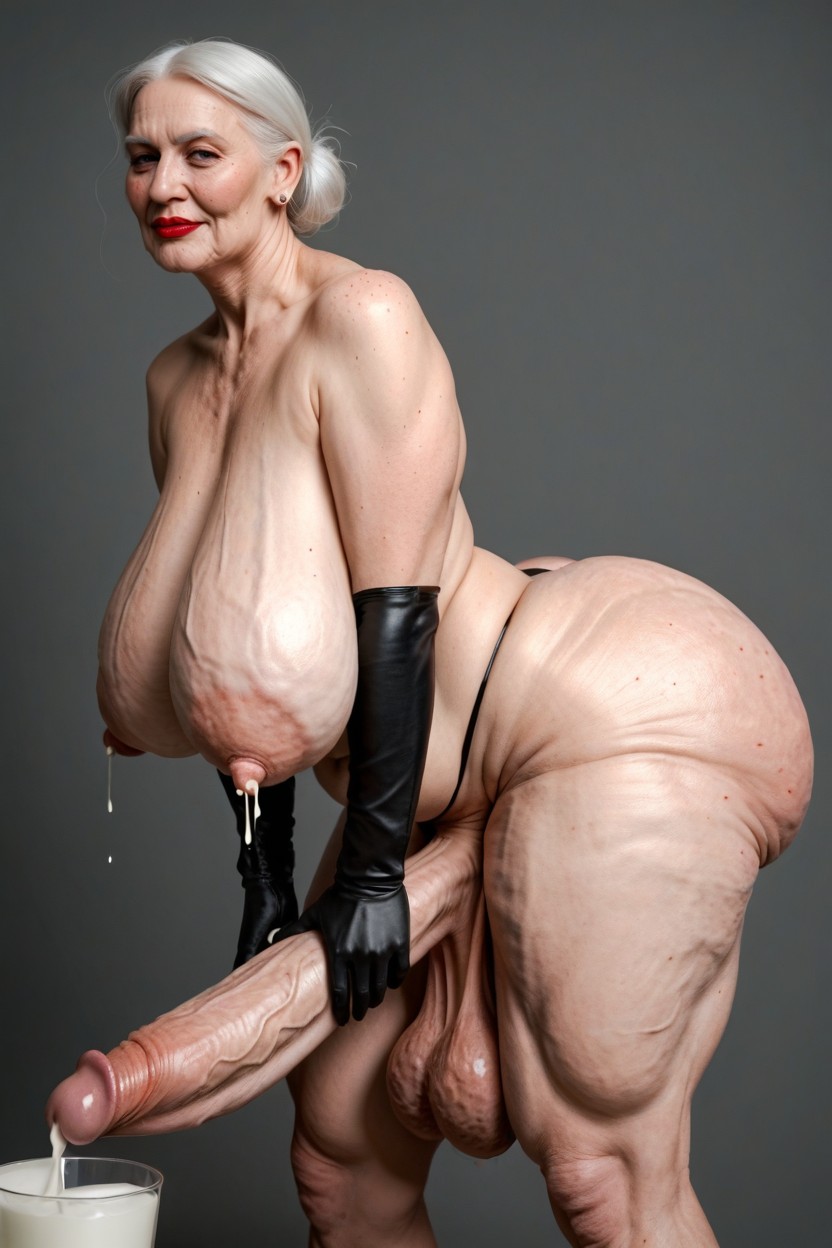 Upward Curved Penis, Hyper Saggy Balls, Albino Shemale AI Porn