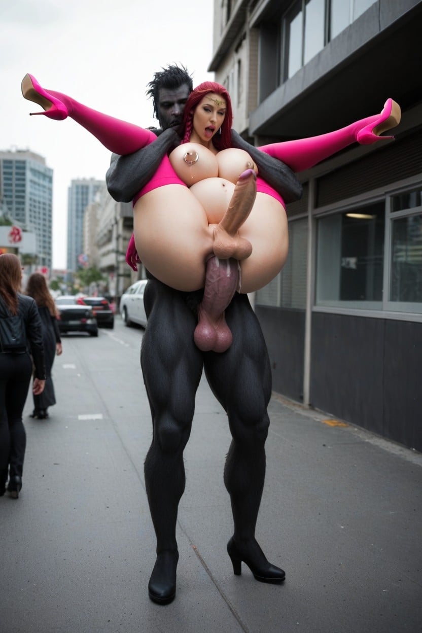 Massive Creampie, Lactating, Thick Knotted Werewolf Cock Fucking Ass Shemale AI Porn