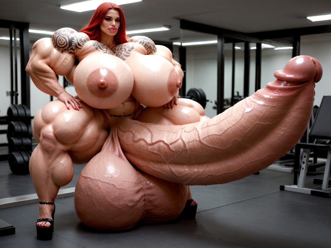 Balls Are Just Too Gigantic, Penis Bigger Than Body, Hyper Gigantic Massive Biceps Shemale AI Porn