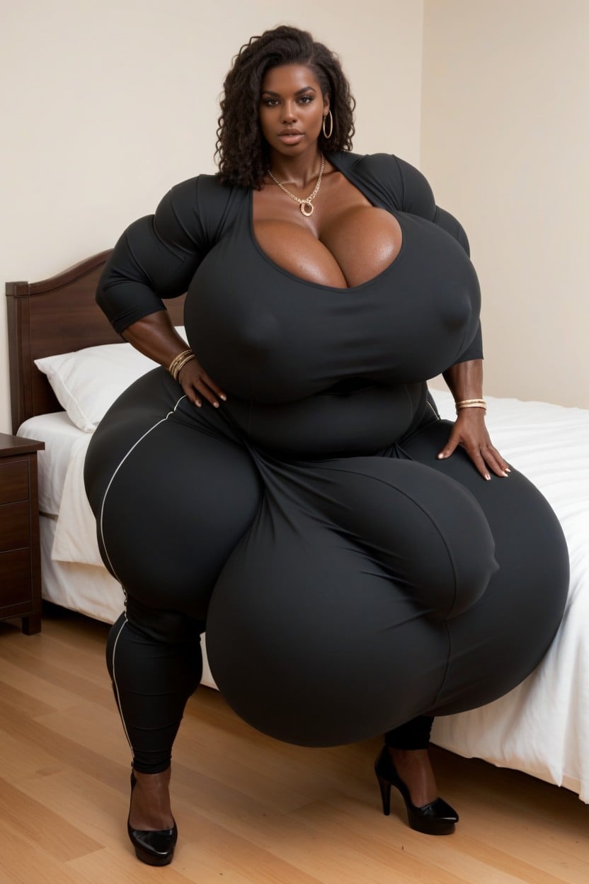 Long Black Hair, Hyper Nipples Bulge, Breasts Bulge Are Too Massive 人妖AI色情