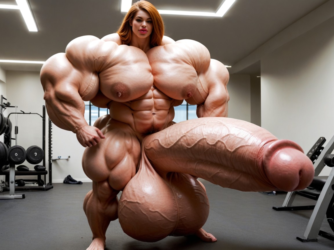 Hyper Long Penis, Hyper Gigantic Muscle Hips, Gorgeous Face Shemale AI Porn