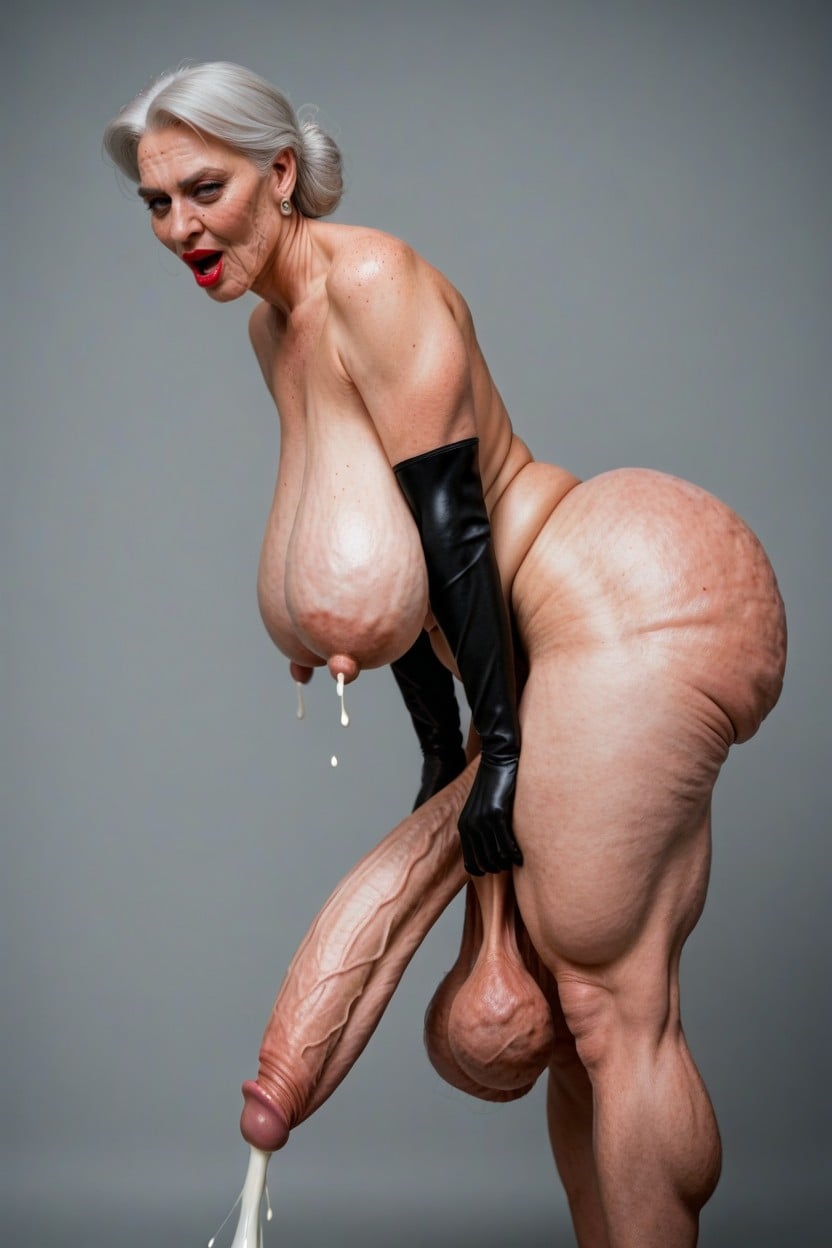 Black Latex Gloves, Hyper Saggy Balls, Huge Cumshot Travesti IA Pornô