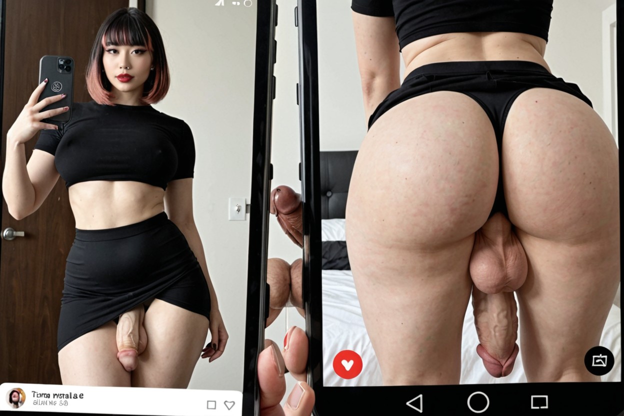 Lifted Skirt, Beautiful Korean, Massive Bulge Shemale AI Porn