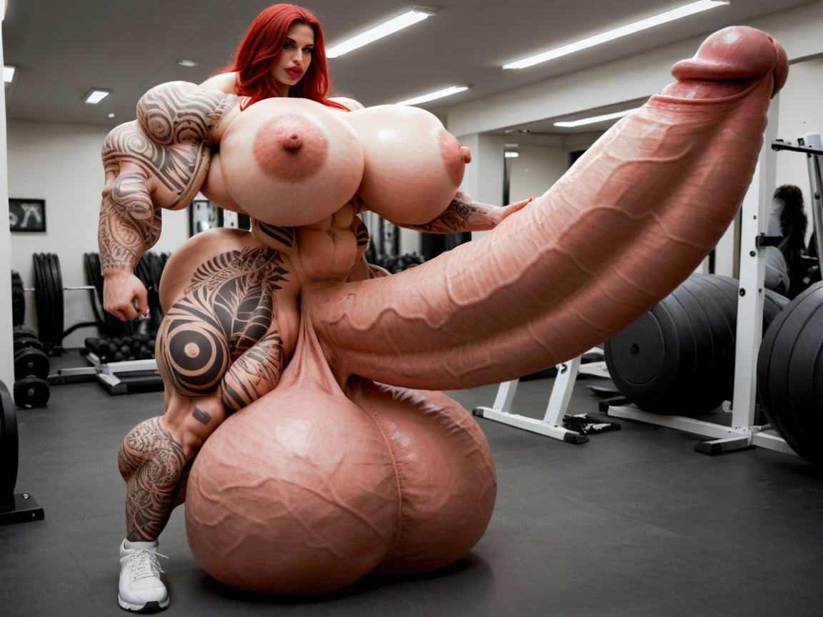 Hyper Oversized Muscle, Giant Bulging Penis, Hyper Oversized Gigantic Thick Penis Travesti IA Pornô