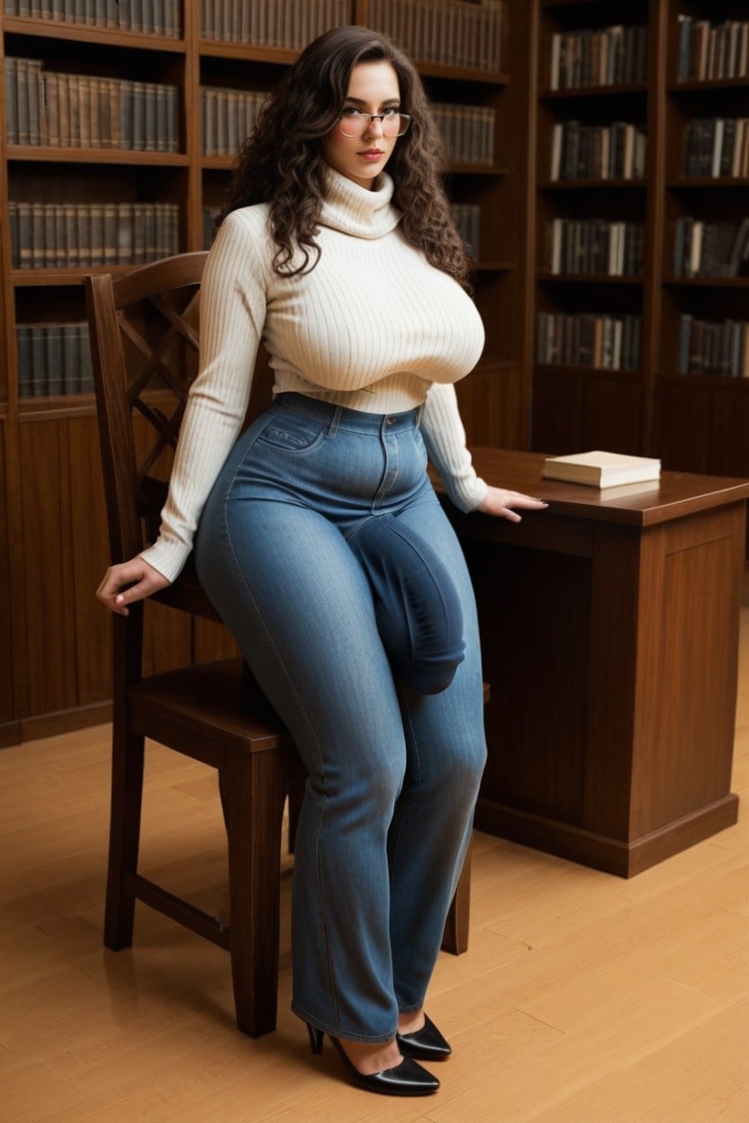 Unrealistically Tall, Sitting In Chair, Huge Fluffy Tan Sweater Porno IA transsexuelle