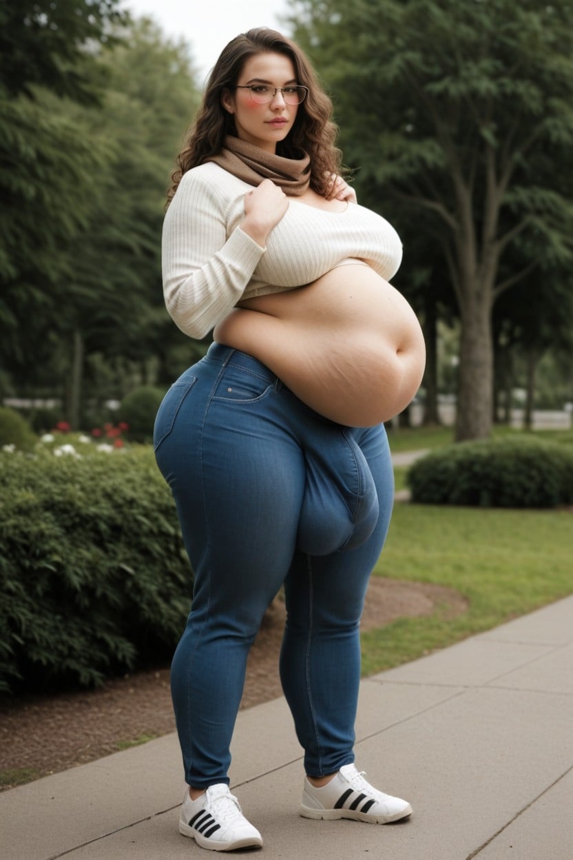 側視圖, Huge Saggy Natural Breasts, 站立 人妖AI黃片