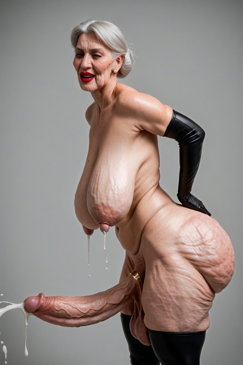 Black Latex Gloves, Cowboy Shot, Wrinkled Face Shemale AI Porn