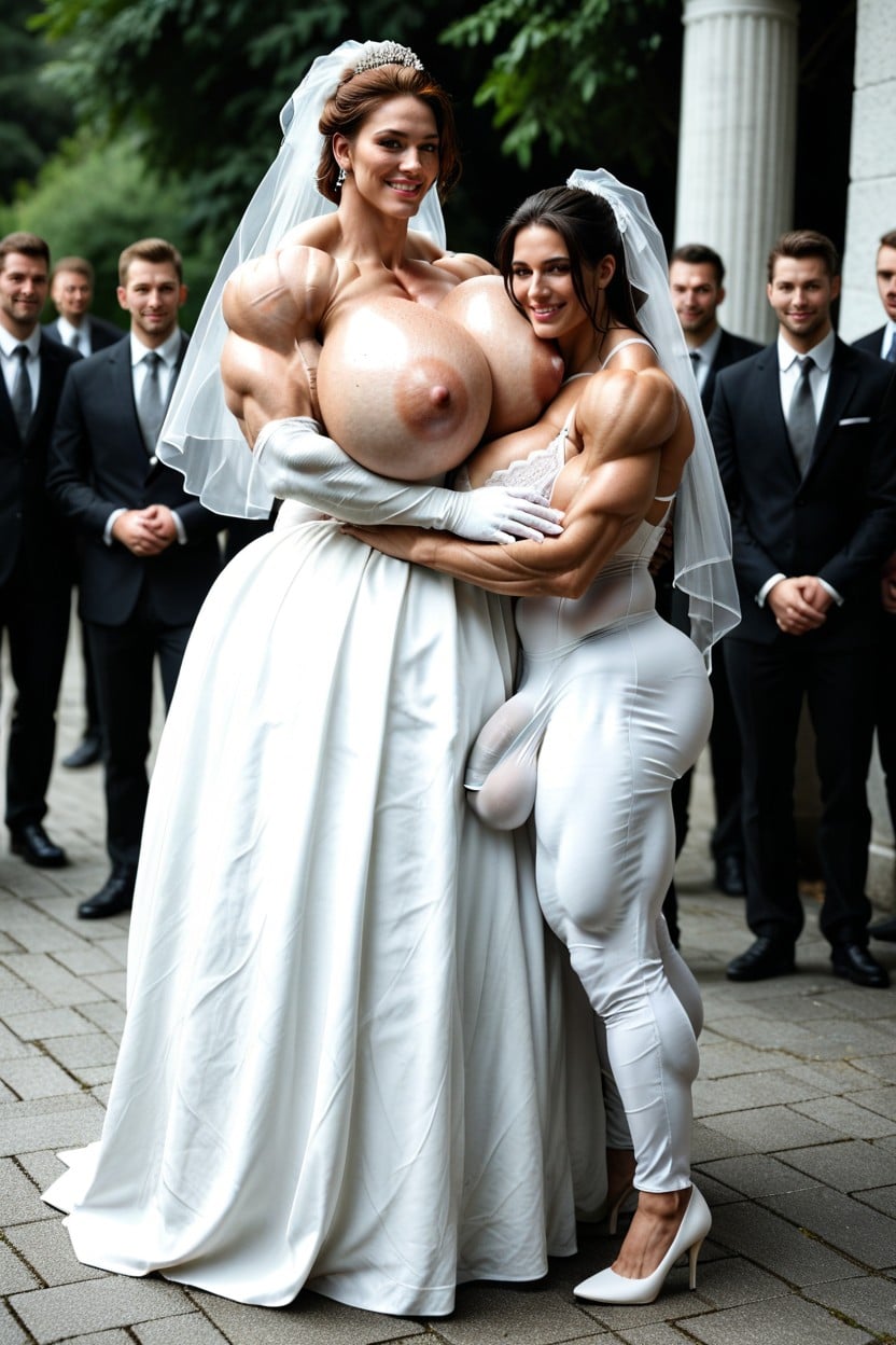 Gigantic Trapezius, Hyper Gigantic Massive Muscles Woman, Futa Hugging A Porno shemale IA