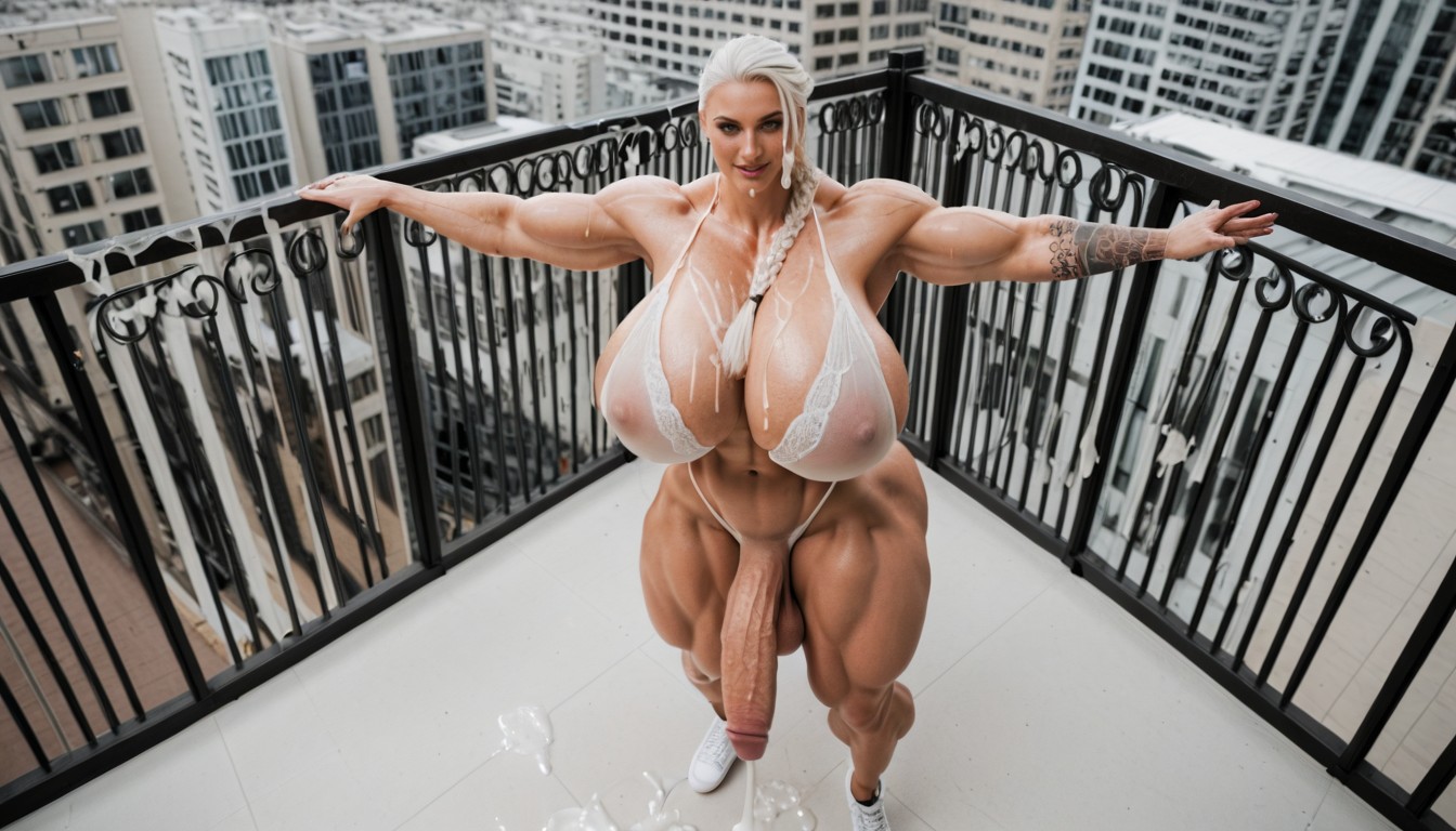 Gigantic Biceps, White Hair, Rounded Belly Shemale AI Porn