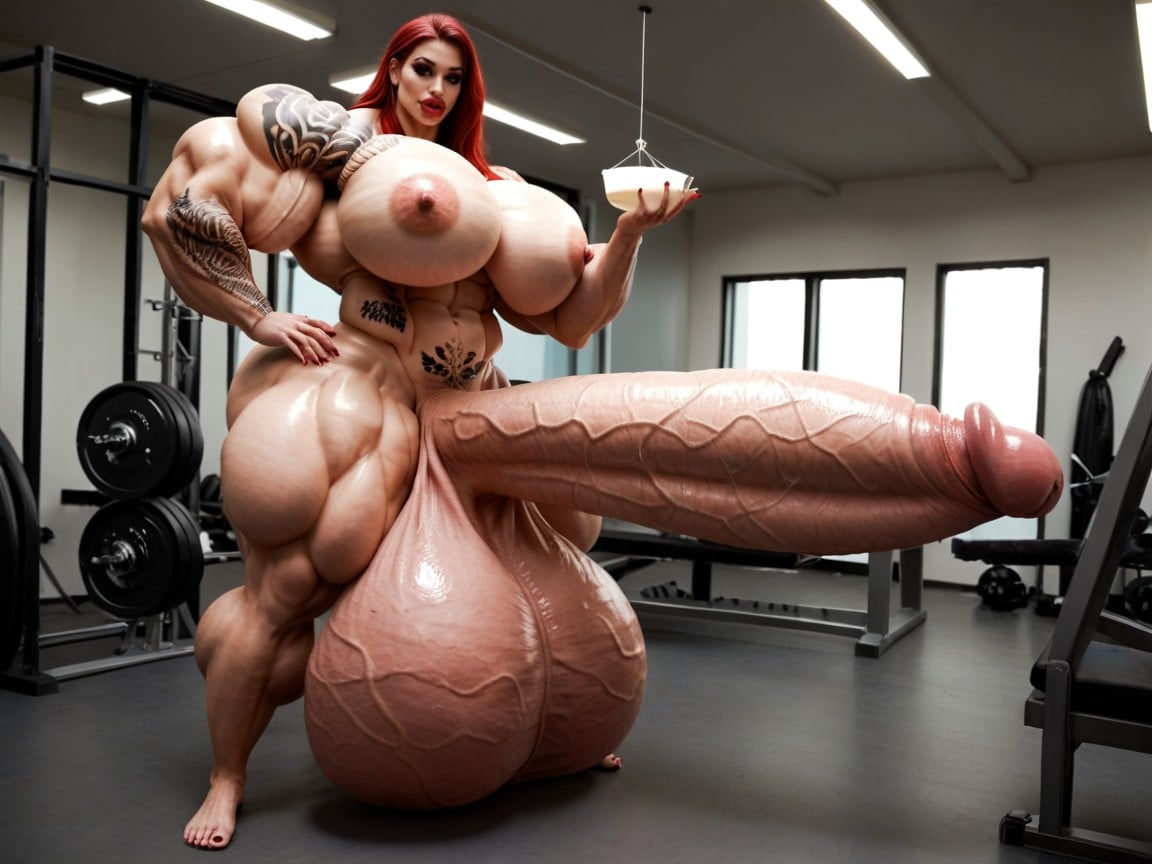 Hyper Penis Growth, Gorgeous Face, Balls Are Big Enough To Touch The Floor ニューハーフAIポルノ