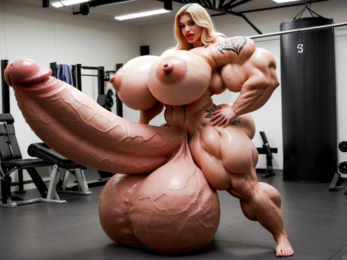 Penis Is Just Way Too Gigantic, Hyper Gigantic Massive Biceps, Hyper Gigantic Balls Shemale AI Porn