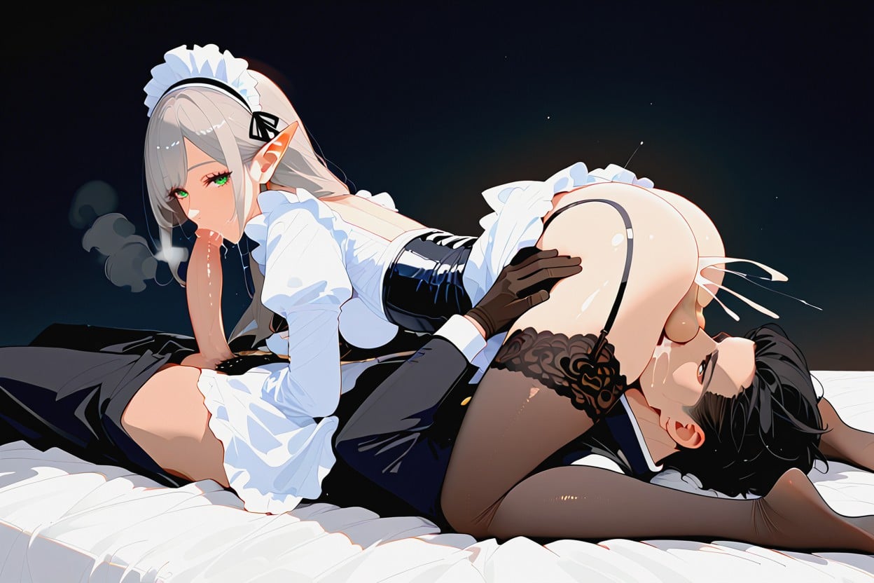 Lace Trim, Bangs, 2 Personen Transfrau KI-Porno