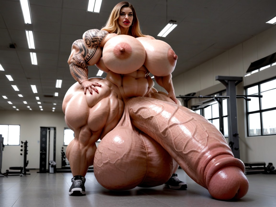 Hyper Oversized Gigantic Muscle, Hyper Oversized Enormous Girthy Penis, Full Body Tattoo Porno IA transsexuelle