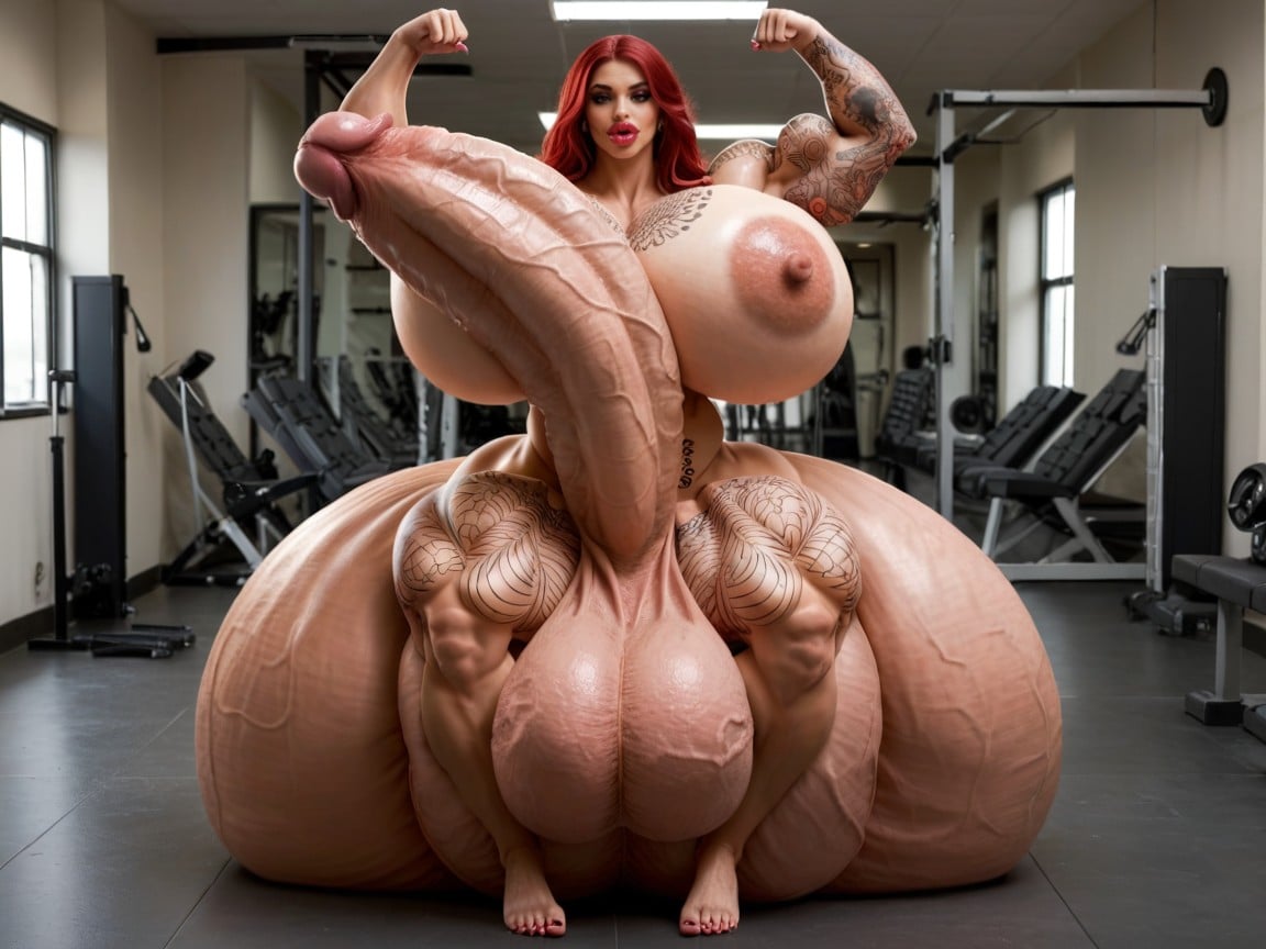 Penis Größer Als Der Körper, Hyper Muscle Growth, Hyper Gigantic Massive Muscle Transfrau KI-Porno