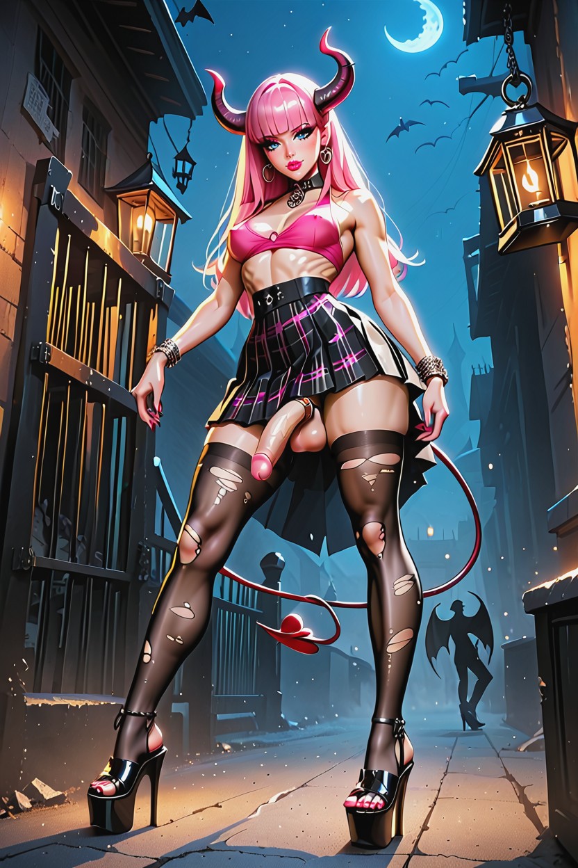Dark Gothic Atmosphere, Succubus, Standing Shemale AI Porn