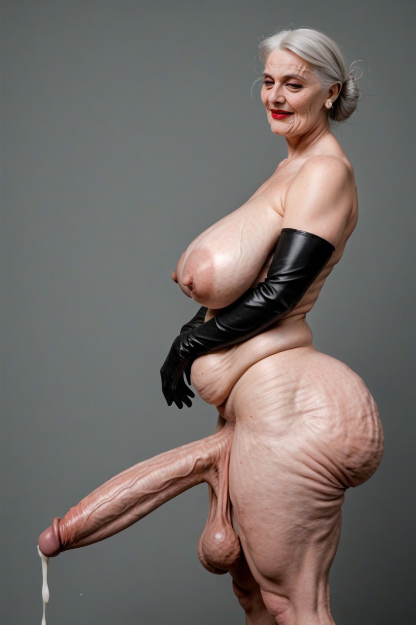 Wrinkled Face, Gold Cock Ring, Cellulite On Breasts Shemale AI Porn