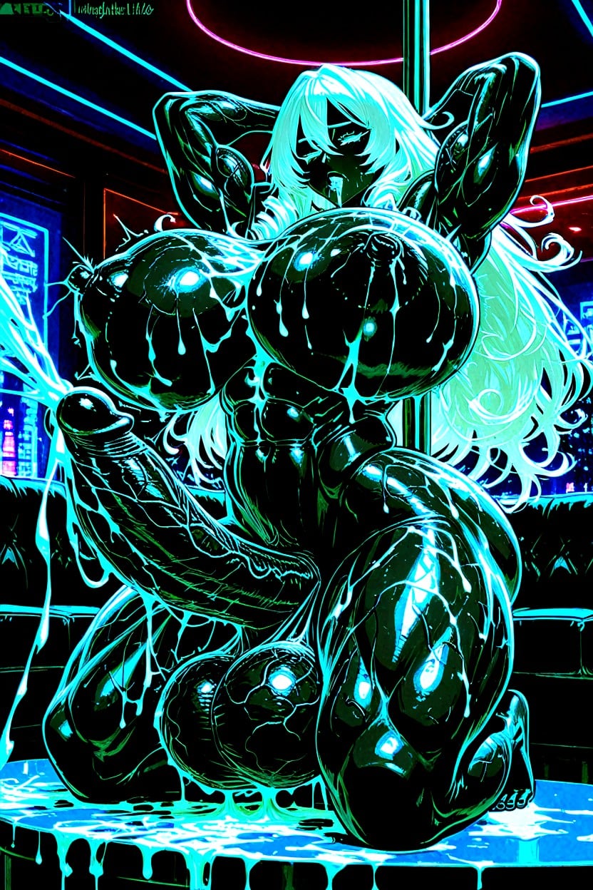 Hyper Black Skin Midnight Black Skin, Hyper Large Muscles, Cum On Lips Porno IA transsexuelle