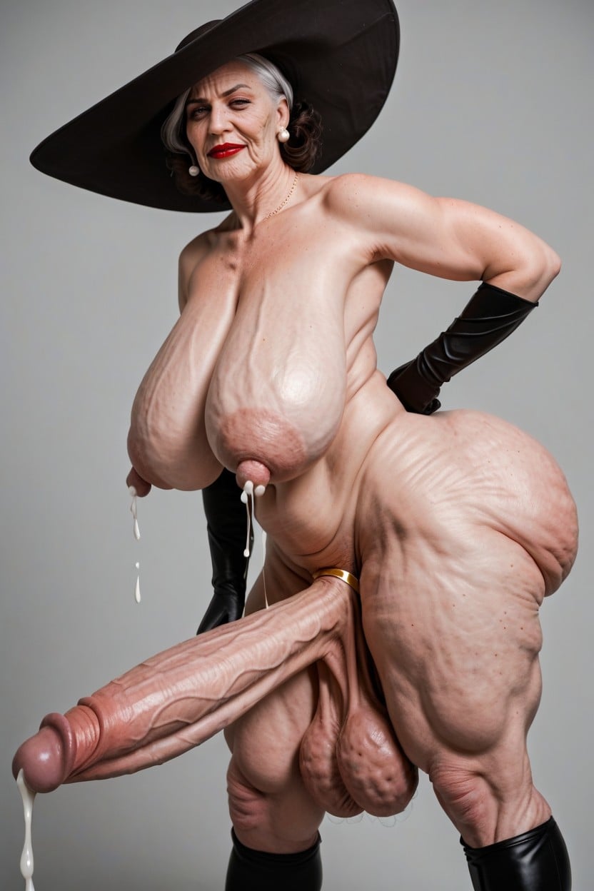Front View, Hyper Loose Sagging Breasts, Granny Porno IA transsexuelle