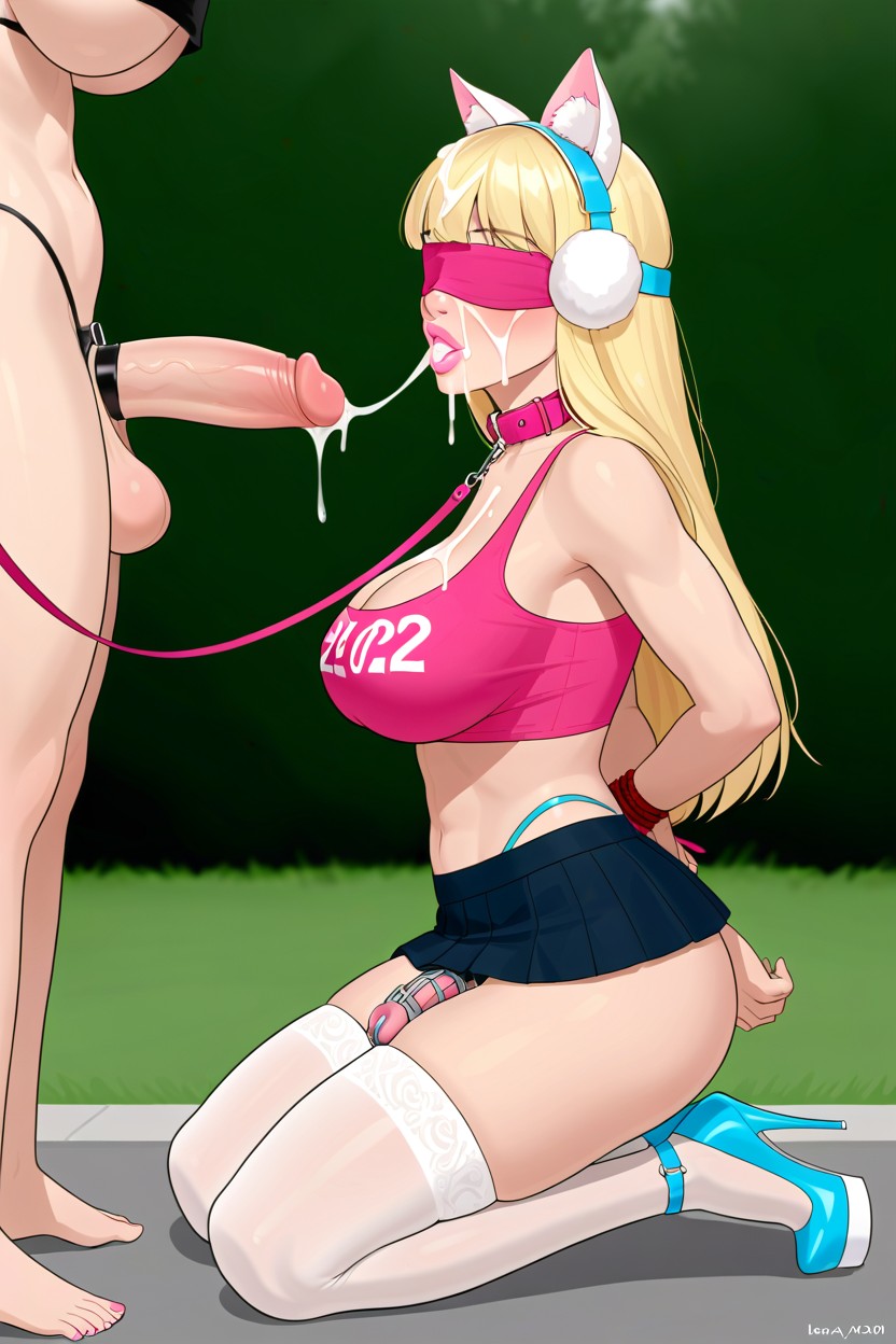 At Park, Chastity, Kneeling Shemale AI Porn