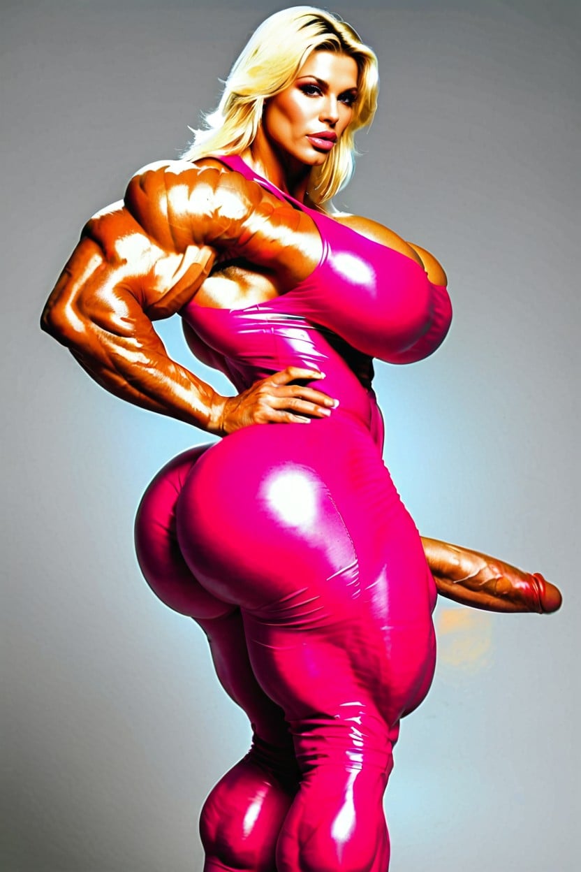 Muscular Woman, Long Blonde Hair, Full View ニューハーフAIポルノ