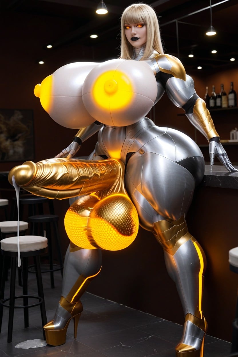 Robotized Android, Massive Heavy Metallic Balls, Beautiful Face Porno IA transsexuelle