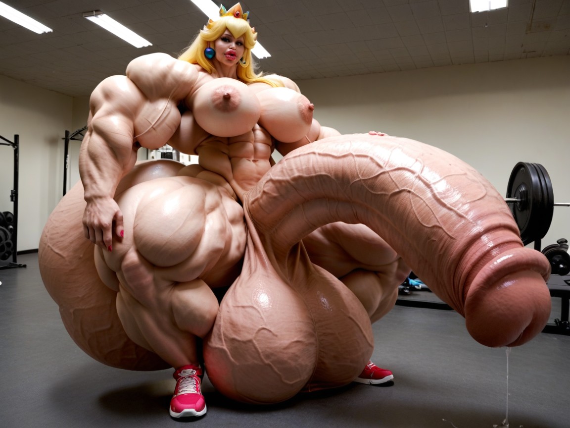 Giant Bulging Penis, Small Breasts, Hyper Gigantic Swollen Bimbo Lips Shemale AI Porn