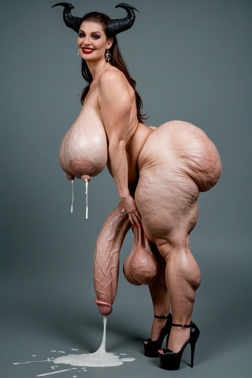 Red Lipstick, Shriveled Balls, Erect Cock Shemale AI Porn