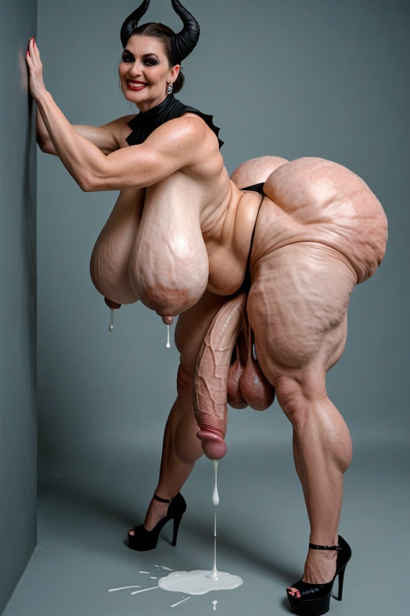 Shriveled Balls, Hyper Long Penis, Swollen Areola Shemale AI Porn