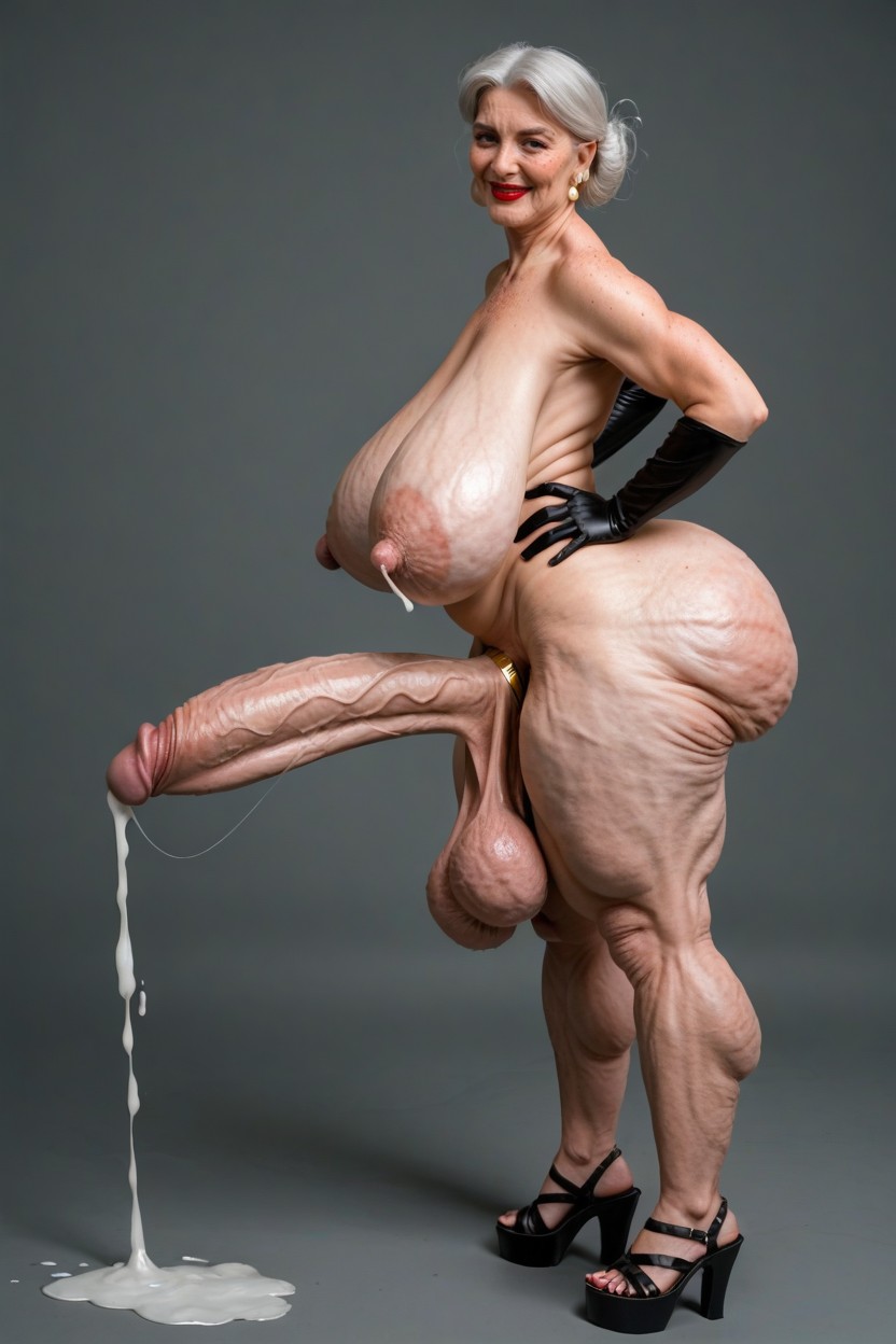 Front View, Upward Curved Penis, Natural Breast Shemale AI Porn