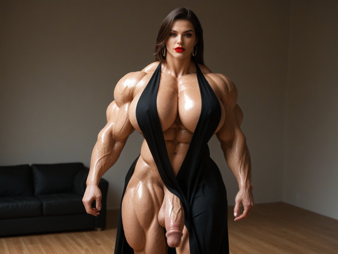 Red Lipstick, Muscular Futanari, Abs Travesti IA Pornô
