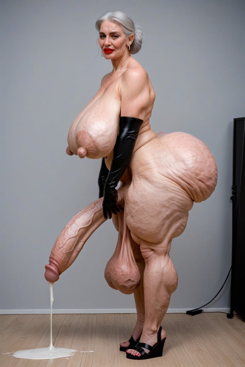 Extremely Large Ass, Hyper Saggy Balls, Thick Lumpy Breast Milk Shemale AI Porn