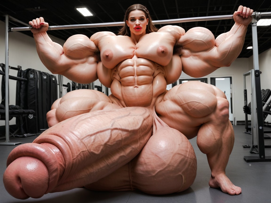 Hyper Gigantic Massive Biceps, Giant Bulging Penis, Hyper Oversized Enormous Girthy Penis Porno IA transsexuelle
