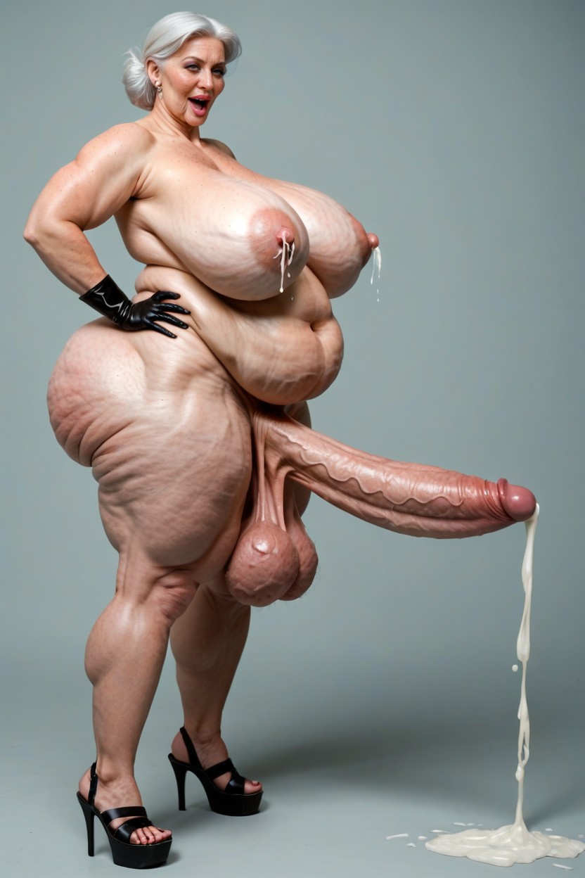 Cellulite Ass, Parted Breasts, Wide Hips Porno IA transsexuelle