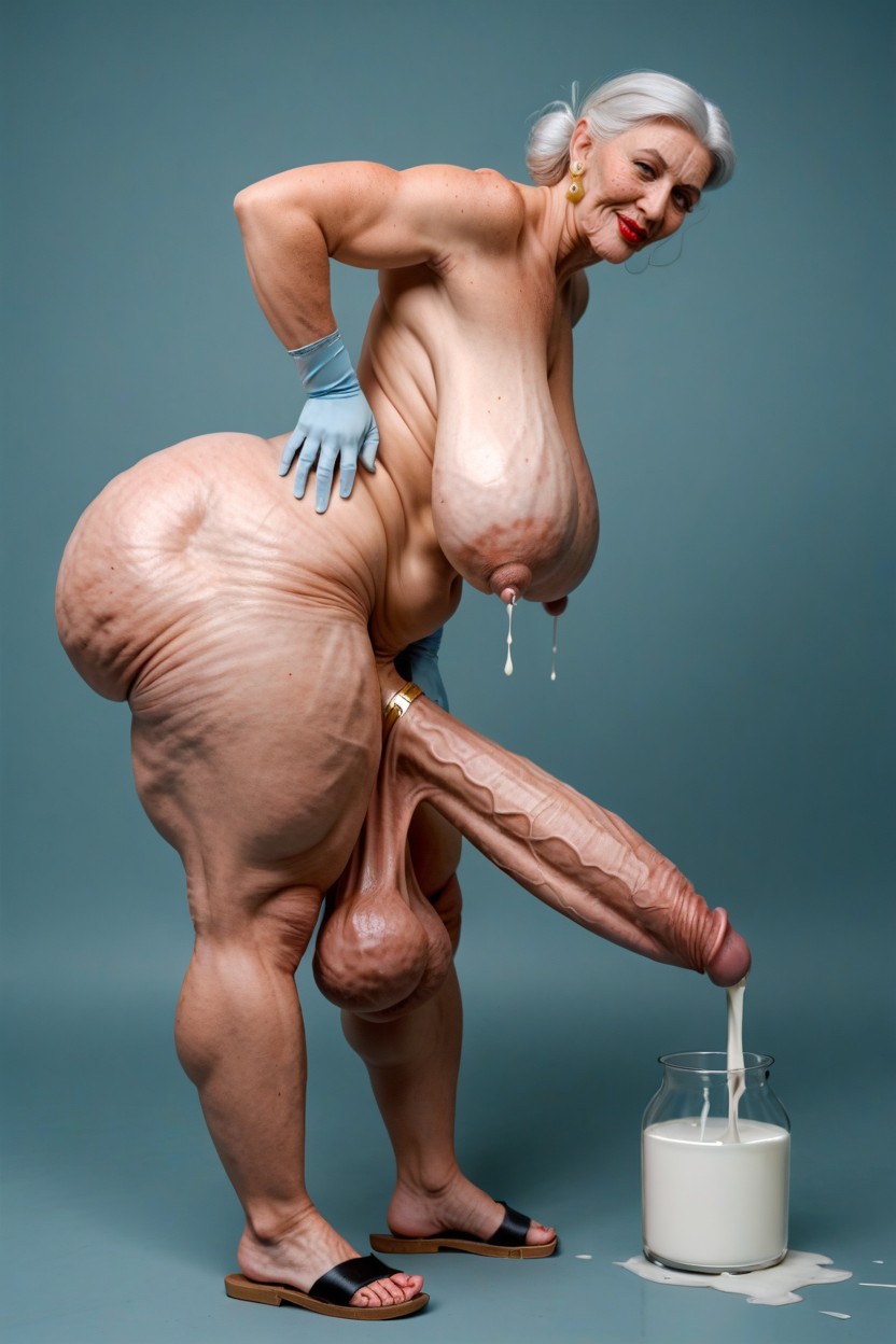Upward Curved Penis, Veiny Forearms, Side View Shemale AI Porn
