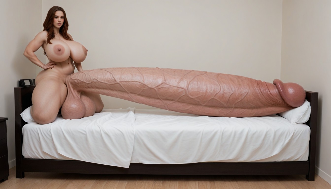 Absurdly Oversized Hyper Penis, Hyper Thick Veiny Detailed Colossal Penis, Penis Larger Than Entire Bed Shemale AI Porn