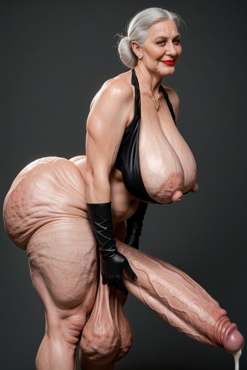 Goth Irish Granny, Wrinkles On Belly, 매우 큰 쉬메일 AI 포르노