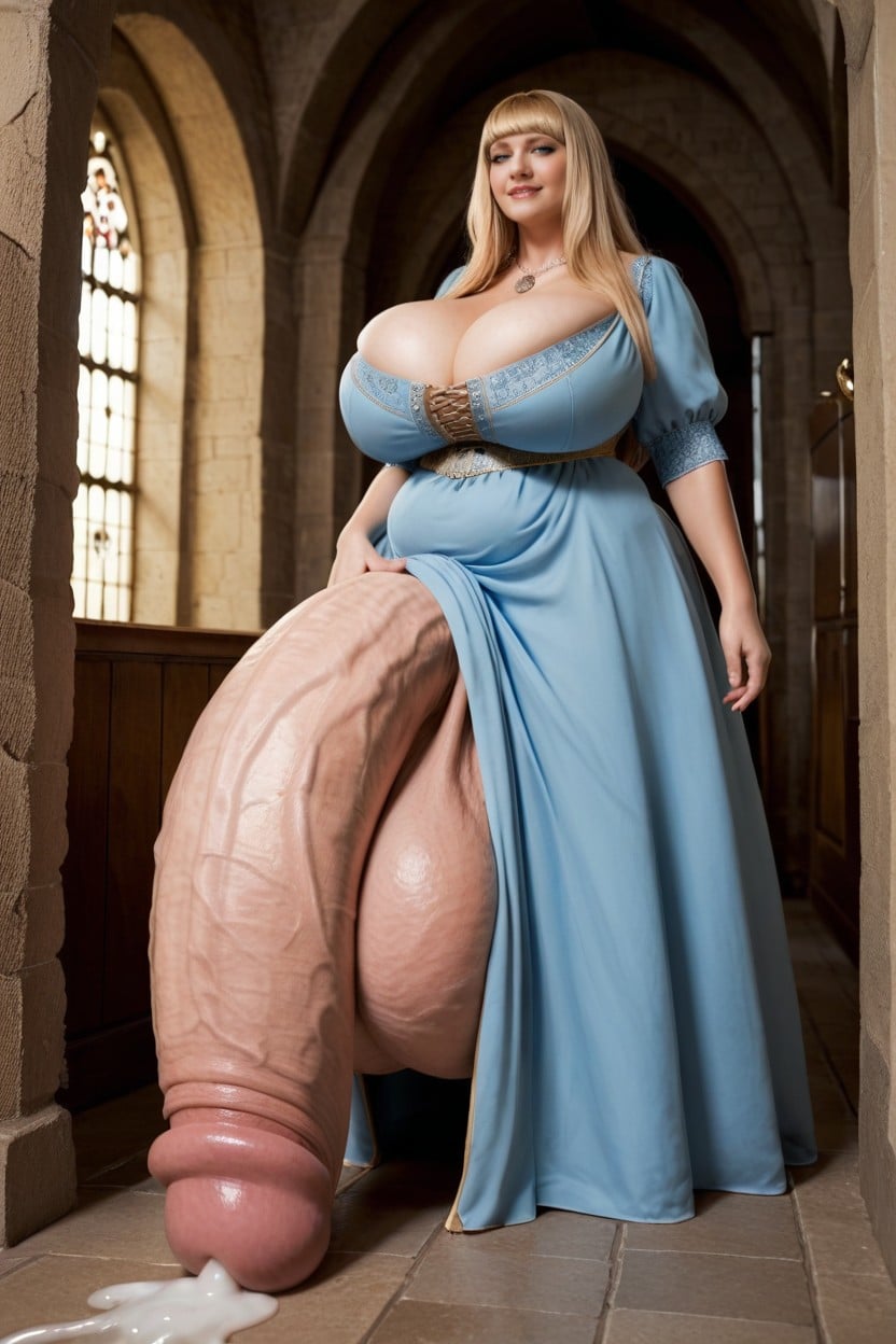 Impossibly Long Hyper Penis, Long Length, Ancient Castle Interior Shemale AI Porn