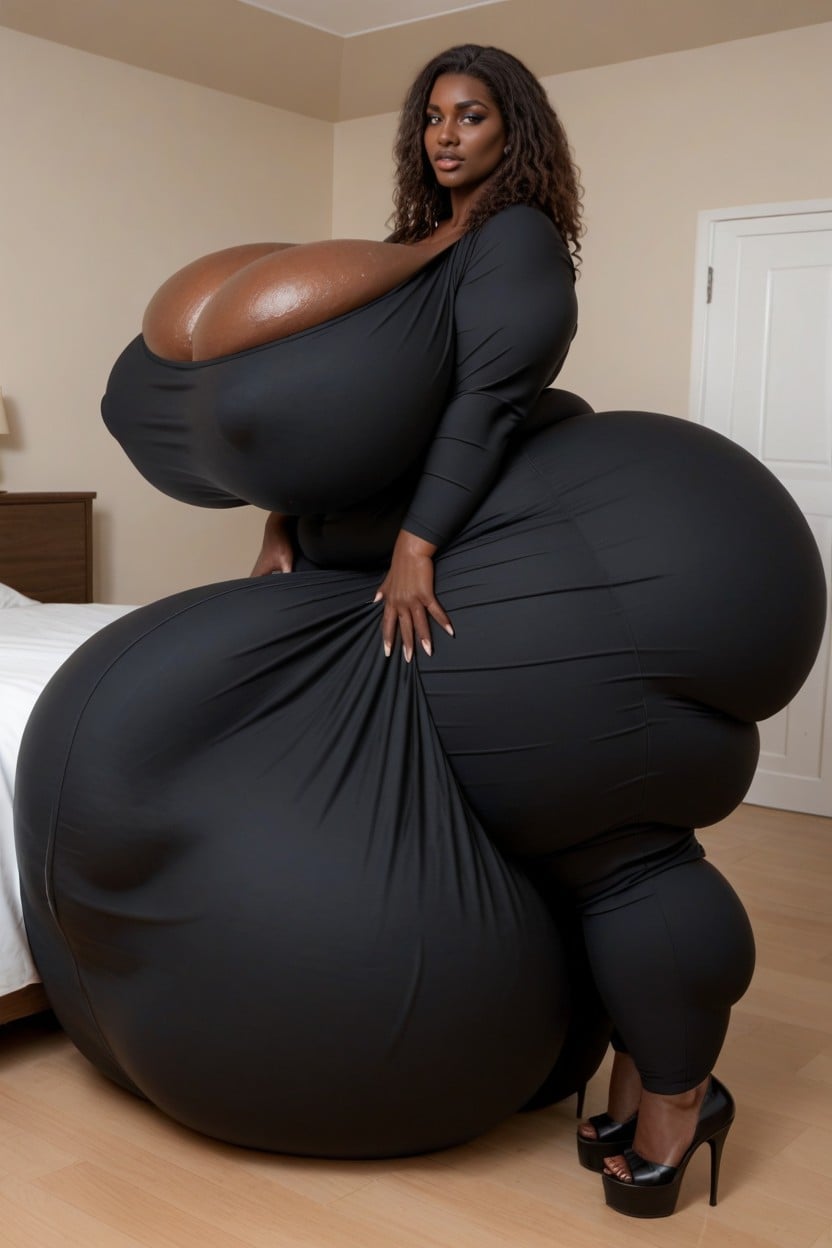 Breasts Bulge Are Too Massive, Brown Eyes, Hyper Brown Lips Shemale AI Porn