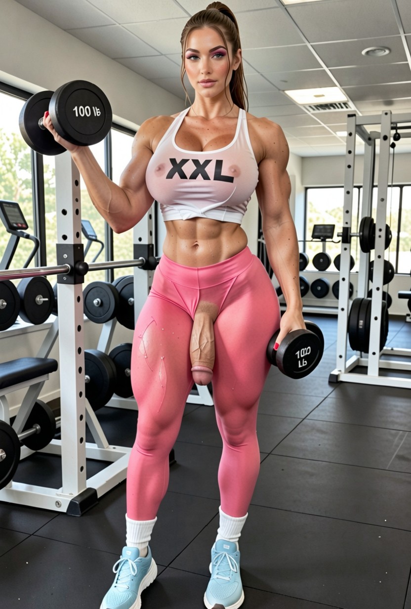 Side View, Long Pink Yoga Tight Push Up Scrunch Butt Lifting Leggings, Black Eyeliner Shemale AI Porn