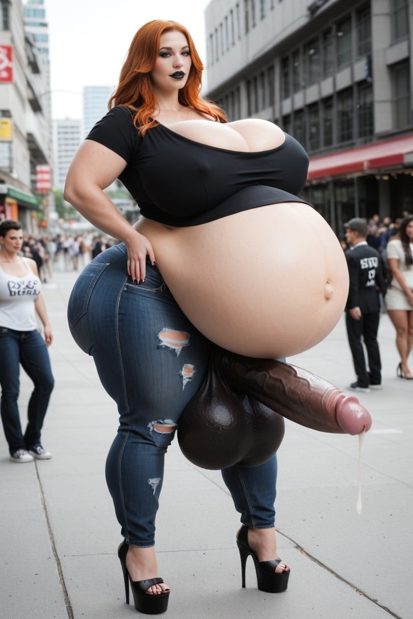 Ripped Jeans, Extreme Hyper Large Ass, Face Freckles Shemale AI Porn