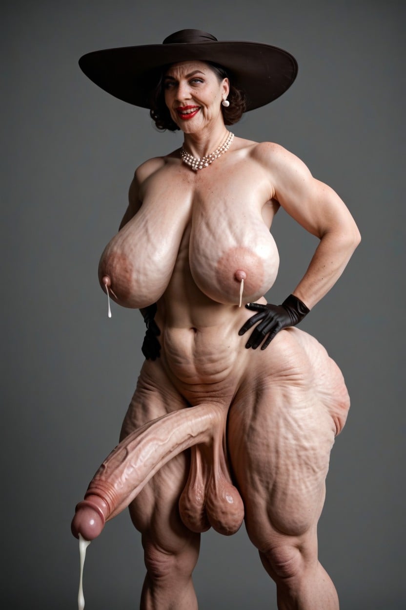 Standing Upright, Black Latex Gloves, Cellulite Porno IA transsexuelle