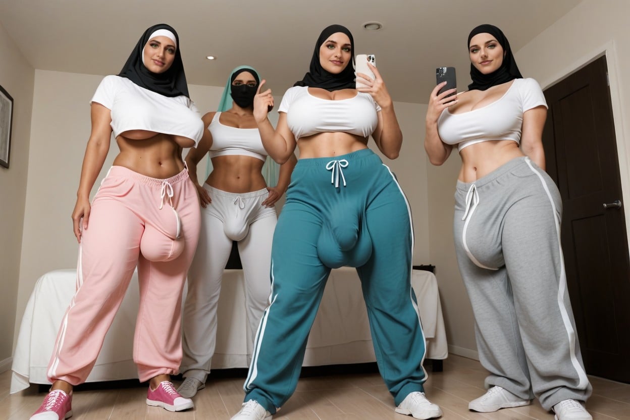 Pink Sneakers, Hijab, Grinsen Transfrau KI-Porno