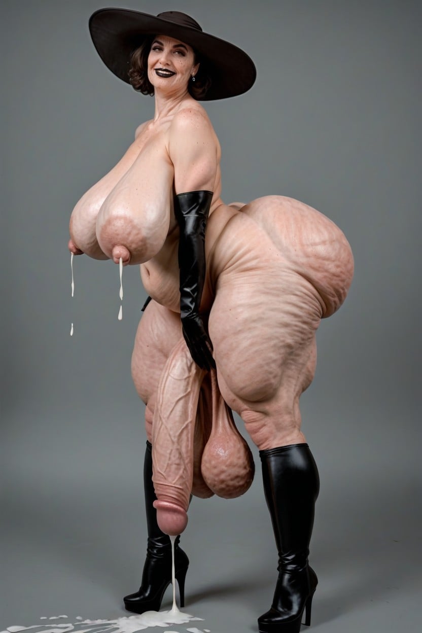 Flabby Wrinkly Arms, Parted Breasts, Black Lipstick Porno IA transsexuelle