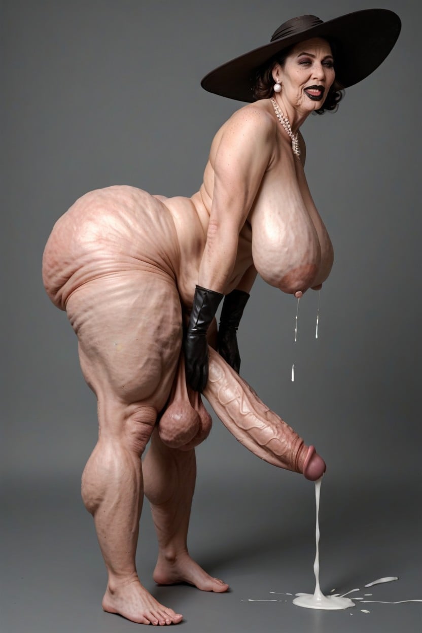 Grey Wall, Black Latex Gloves, Thick Lumpy Breast Milk Porno IA transsexuelle
