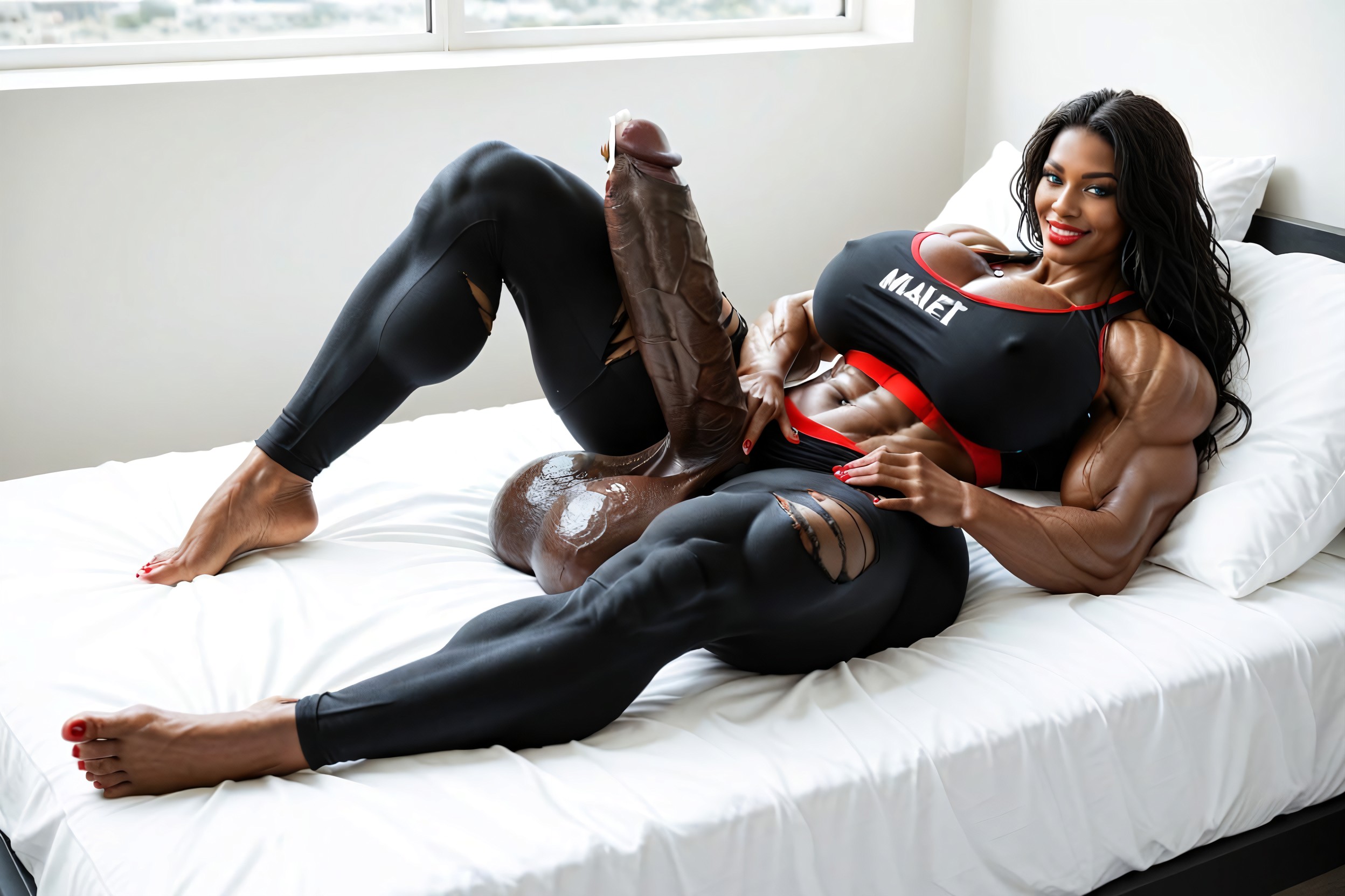 Long Wet Hair, Exaggerated Massive Black Cock, Vêtements Déchirés Porno IA transsexuelle
