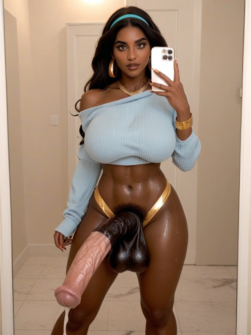 Bashful, Cosplay, Gold Thigh Bands Shemale AI Porn