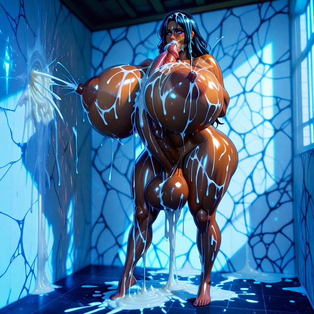 Blue Eyes, Cum On Legs, ピカピカの肌 ニューハーフAIポルノ